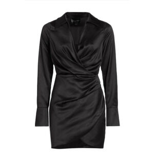 Line & Dot Black Satin Mini Dress Long Sleeve Size M 4-8